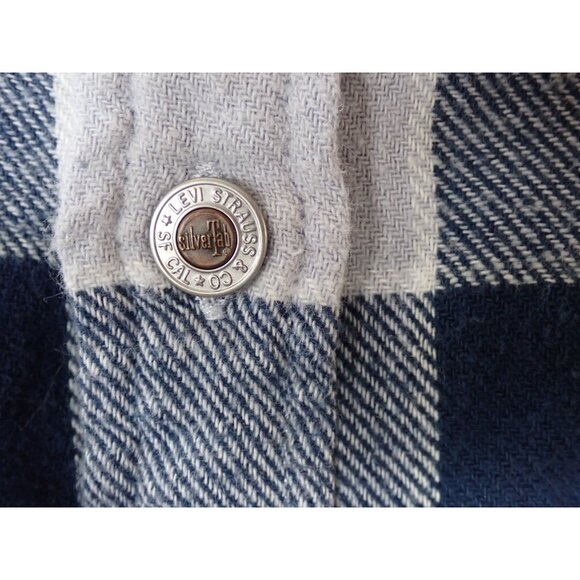 Levi's Silvertab Oversized Men's XXL Long Sleeve Flannel Shirt Blue Plaid - Picture 5 of 7